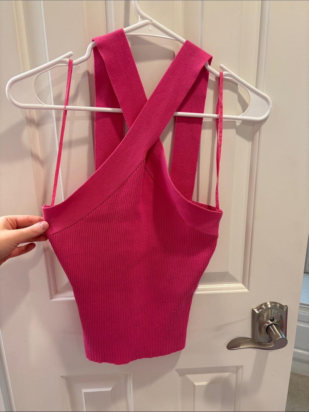 Hot Pink Halter Top with Ribbed Texture